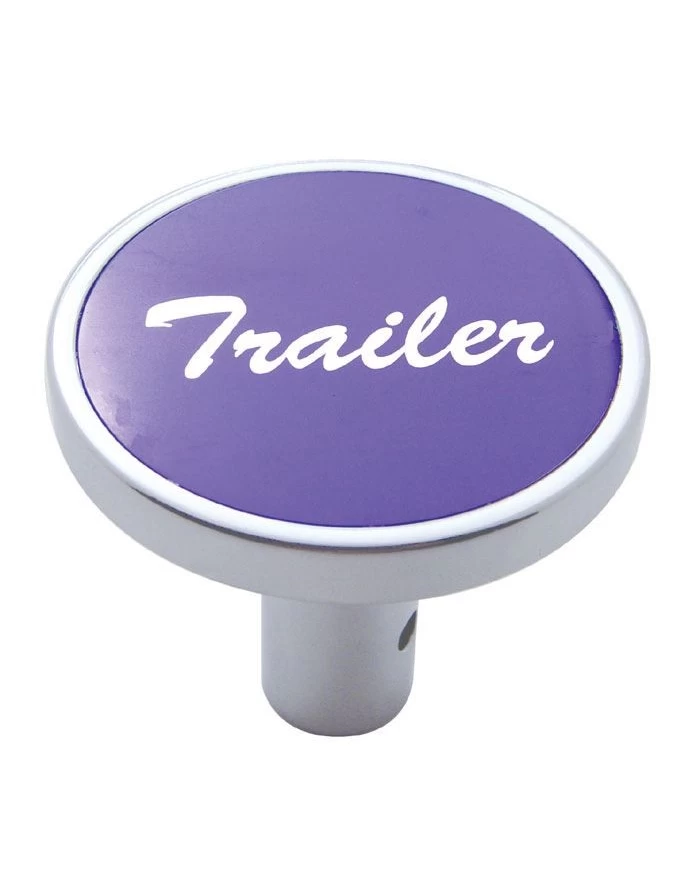 (CARD) CHROME LONG PIN MOUNT AIR VALVE KNOB W/ ALUMINUM "TRAILER" STICKER - PURPLE