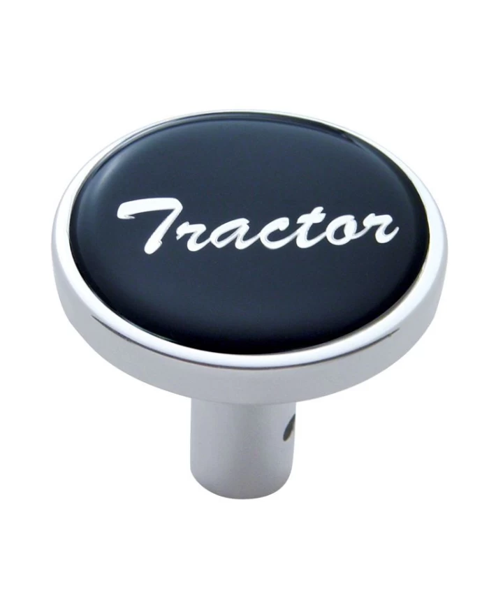 (CARD) CHROME LONG PIN MOUNT AIR VALVE KNOB W/ GLOSSY "TRACTOR" STICKER - BLACK