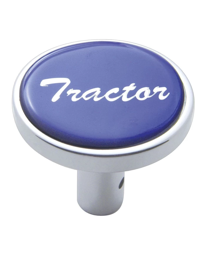 (CARD) CHROME LONG PIN MOUNT AIR VALVE KNOB W/ GLOSSY "TRACTOR" STICKER - BLUE (CARD) CHROME LONG PIN MOUNT AIR VALVE KNOB W/ GLOSSY "TRACTOR" STICKER - BLUE