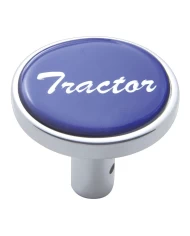 (CARD) CHROME LONG PIN MOUNT AIR VALVE KNOB W/ GLOSSY "TRACTOR" STICKER - BLUE