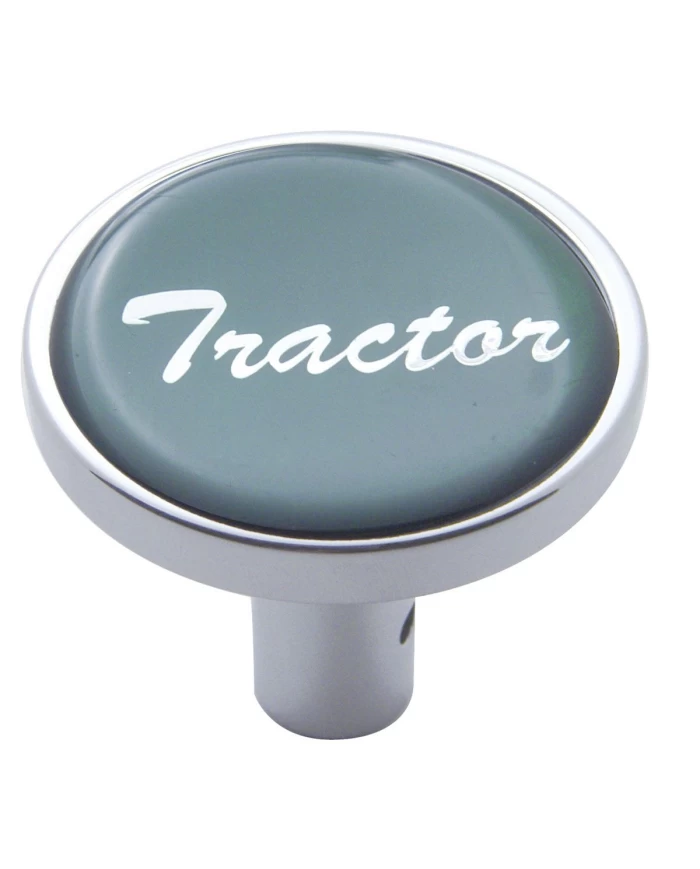 (CARD) CHROME LONG PIN MOUNT AIR VALVE KNOB W/ GLOSSY "TRACTOR" STICKER - GREEN (CARD) CHROME LONG PIN MOUNT AIR VALVE KNOB W/ GLOSSY "TRACTOR" STICKER - GREEN