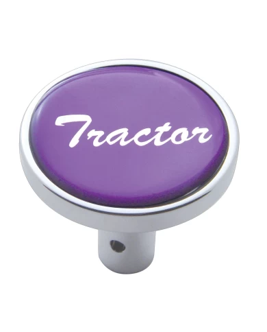 (CARD) CHROME LONG PIN MOUNT AIR VALVE KNOB W/ GLOSSY "TRACTOR" STICKER - PURPLE (CARD) CHROME LONG PIN MOUNT AIR VALVE KNOB W/ GLOSSY "TRACTOR" STICKER - PURPLE