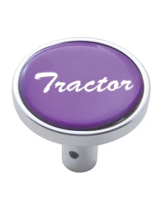 (CARD) CHROME LONG PIN MOUNT AIR VALVE KNOB W/ GLOSSY "TRACTOR" STICKER - PURPLE