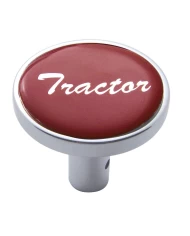 (CARD) CHROME LONG PIN MOUNT AIR VALVE KNOB W/ GLOSSY "TRACTOR" STICKER - RED