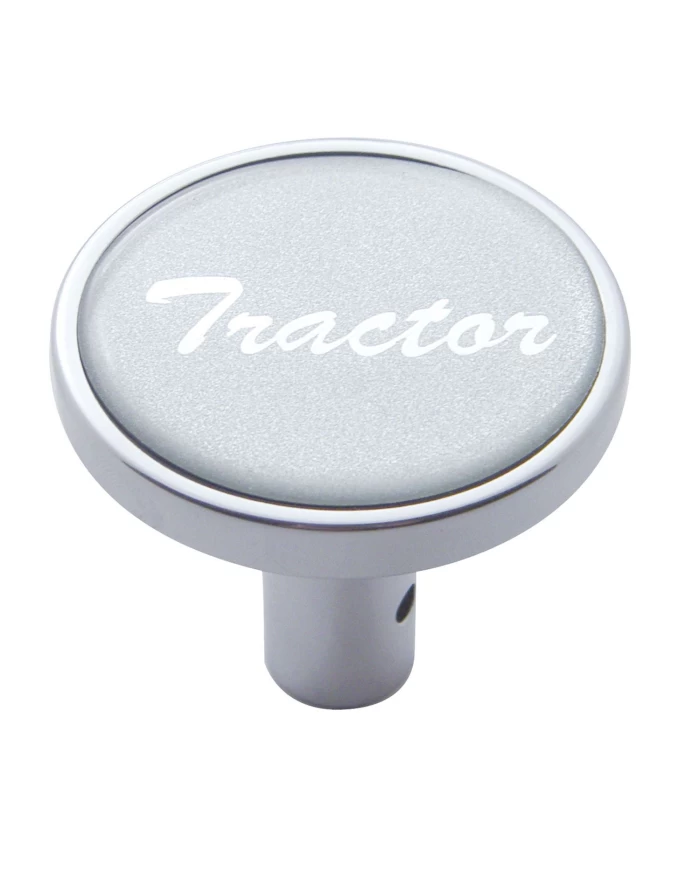 (CARD) CHROME LONG PIN MOUNT AIR VALVE KNOB W/ GLOSSY "TRACTOR" STICKER - SILVER