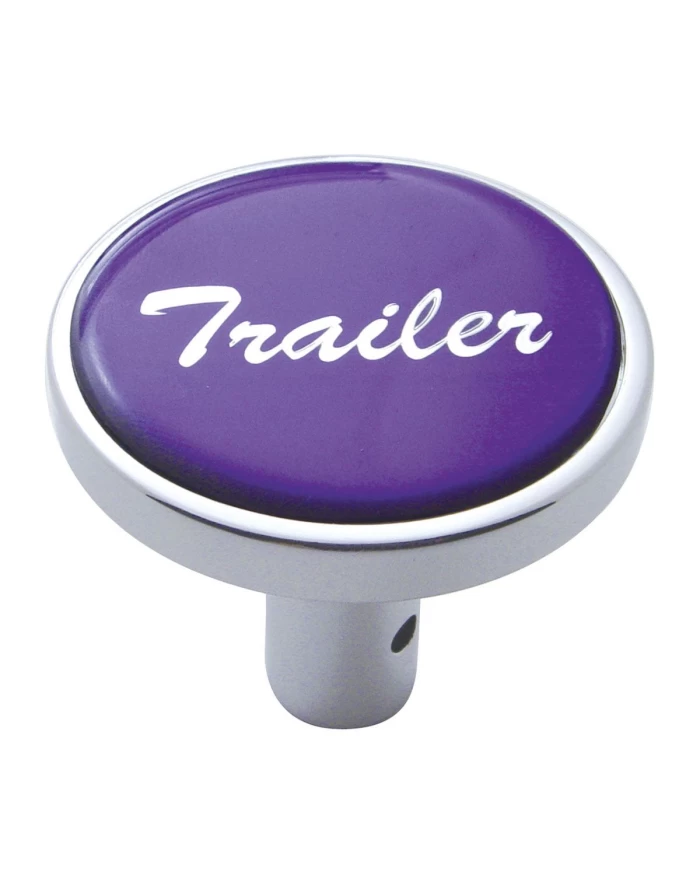 (CARD) CHROME LONG PIN MOUNT AIR VALVE KNOB W/ GLOSSY "TRAILER" STICKER - PURPLE (CARD) CHROME LONG PIN MOUNT AIR VALVE KNOB W/ GLOSSY "TRAILER" STICKER - PURPLE