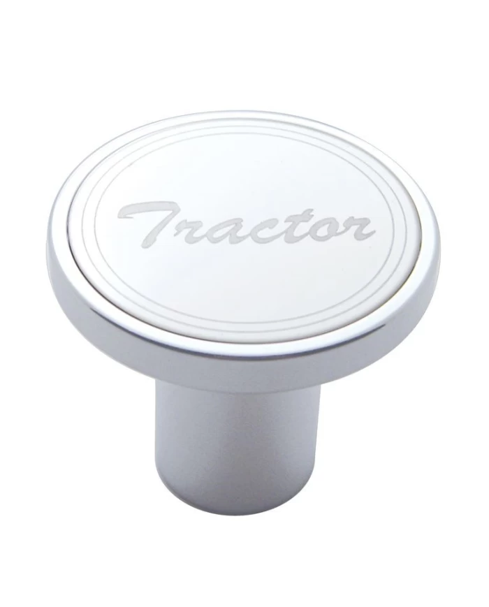 (CARD) CHROME AIR VALVE KNOB W/ STAINLESS STEEL "TRACTOR" PLAQUE - CURSIVE SCRIPT (CARD) CHROME AIR VALVE KNOB W/ STAINLESS STEEL "TRACTOR" PLAQUE - CURSIVE SCRIPT