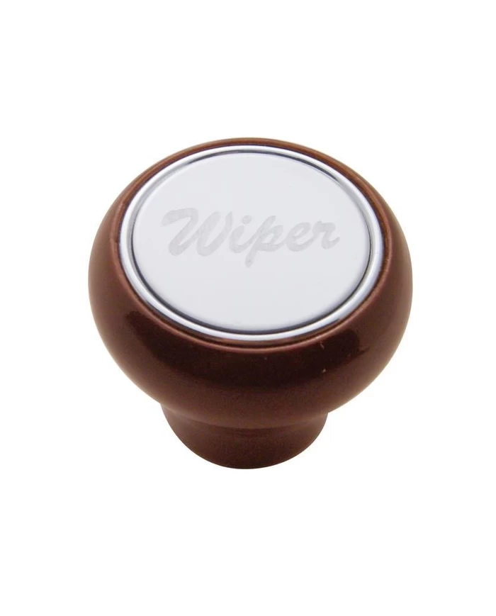 (CARD) WOOD DELUXE DASH KNOB W/ STAINLESS STEEL "WIPER" PLAQUE (CARD) WOOD DELUXE DASH KNOB W/ STAINLESS STEEL "WIPER" PLAQUE