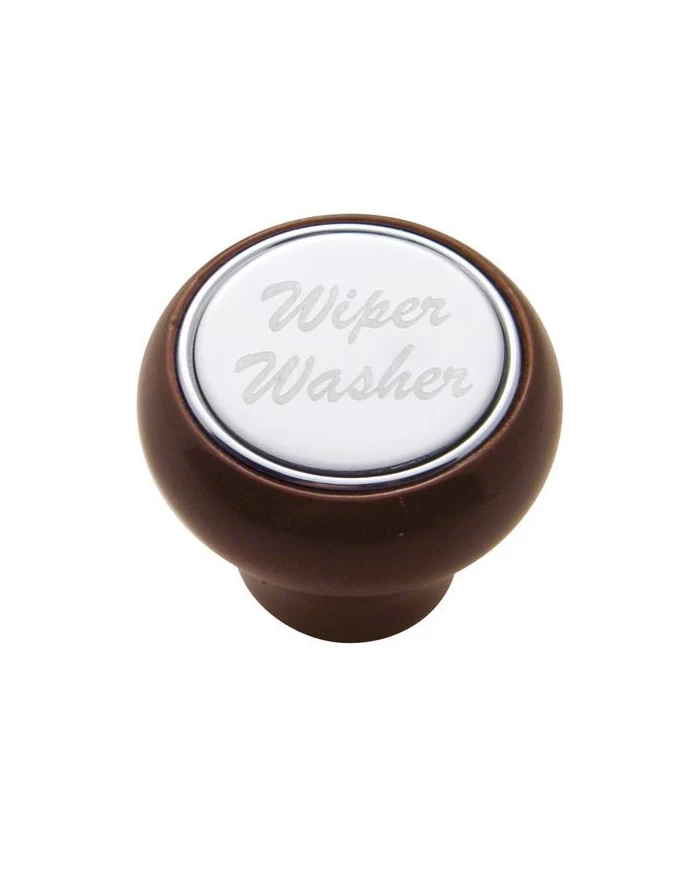 (CARD) WOOD DELUXE DASH KNOB W/ STAINLESS STEEL "WIPER/WASHER" PLAQUE