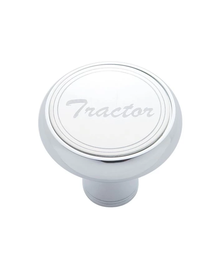 (CARD) DELUXE CHROME SCREW-ON AIR VALVE KNOB W/ STAINLESS STEEL "TRACTOR" PLAQUE