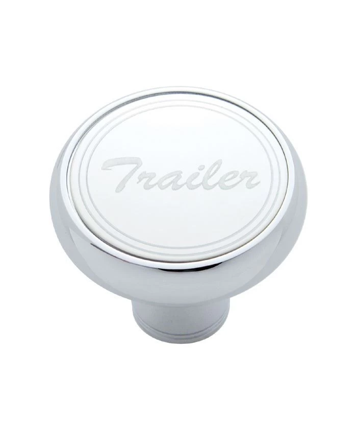 (CARD) DELUXE CHROME SCREW-ON AIR VALVE KNOB W/ STAINLESS STEEL "TRAILER" PLAQUE