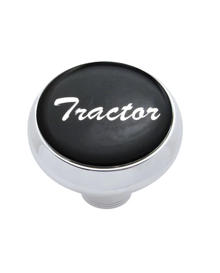 (CARD) CHROME DELUXE AIR VALVE KNOB W/ GLOSSY "TRACTOR" STICKER - BLACK