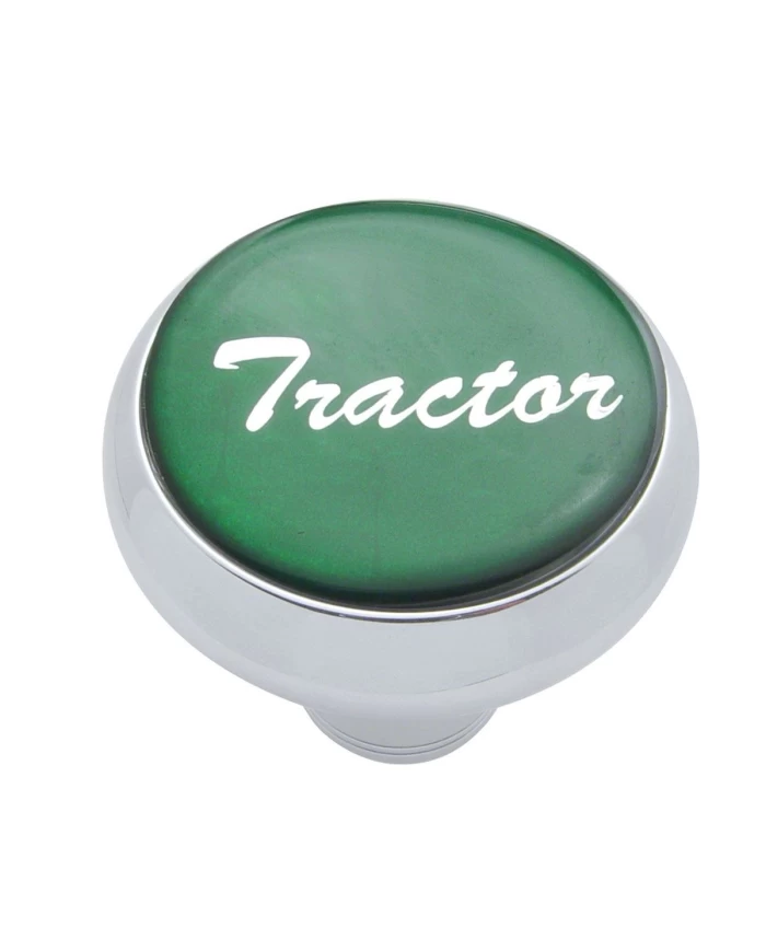 (CARD) CHROME DELUXE AIR VALVE KNOB W/ GLOSSY "TRACTOR" STICKER - GREEN