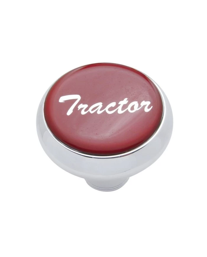 (CARD) CHROME DELUXE AIR VALVE KNOB W/ GLOSSY "TRACTOR" STICKER - RED
