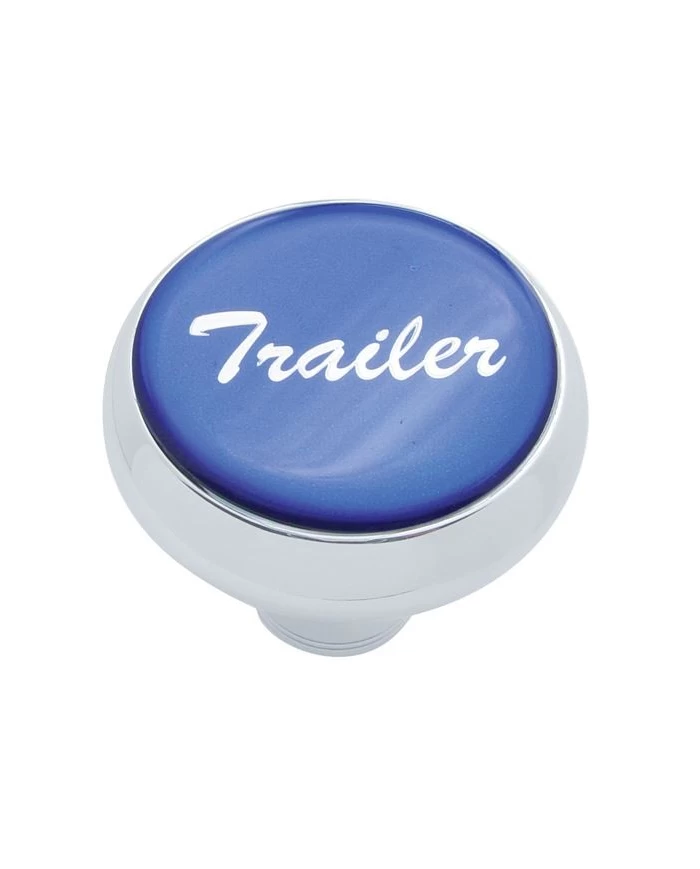 (CARD) CHROME DELUXE AIR VALVE KNOB W/ GLOSSY "TRAILER" STICKER - BLUE