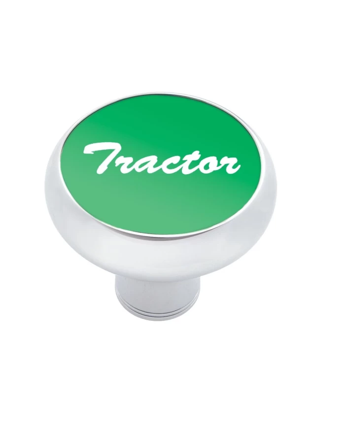(CARD) CHROME DELUXE AIR VALVE KNOB W/ ALUMINUM "TRACTOR" STICKER - GREEN