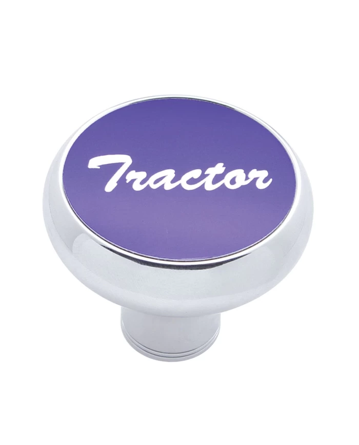 (CARD) CHROME DELUXE AIR VALVE KNOB W/ ALUMINUM "TRACTOR" STICKER - PURPLE (CARD) CHROME DELUXE AIR VALVE KNOB W/ ALUMINUM "TRACTOR" STICKER - PURPLE