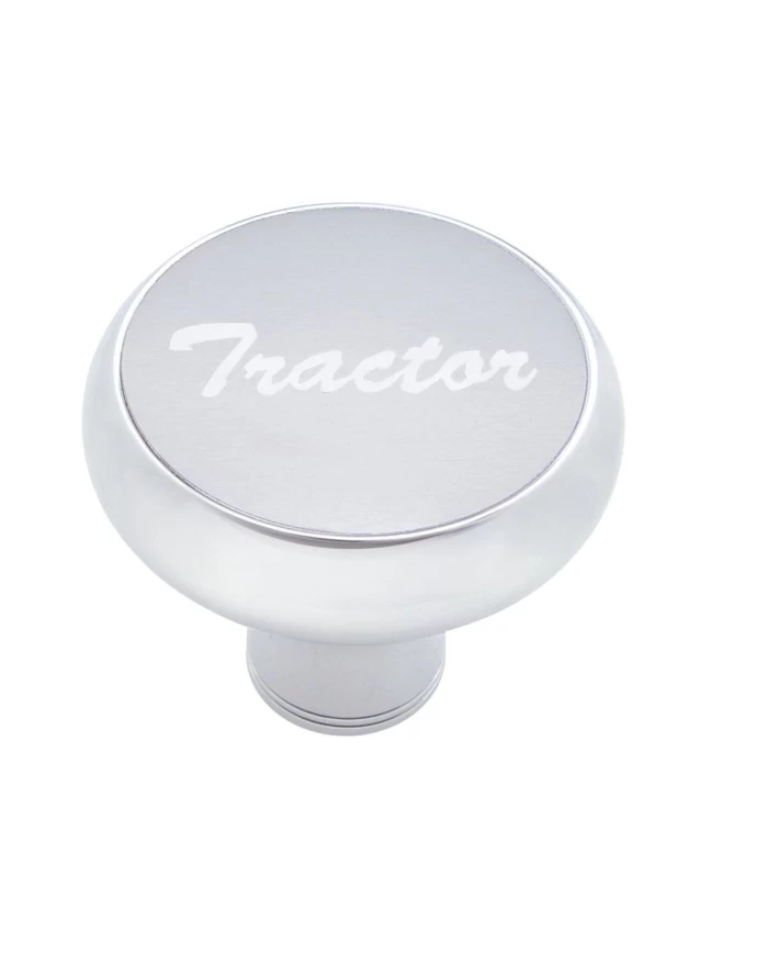 (CARD) CHROME DELUXE AIR VALVE KNOB W/ ALUMINUM "TRACTOR" STICKER - SILVER