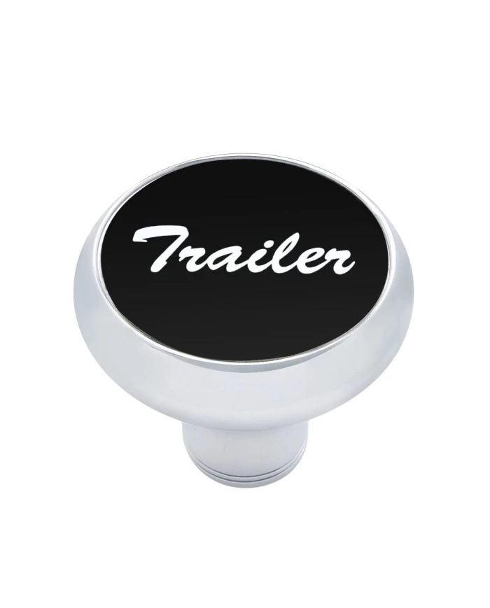 (CARD) CHROME DELUXE AIR VALVE KNOB W/ ALUMINUM "TRAILER" STICKER - BLACK
