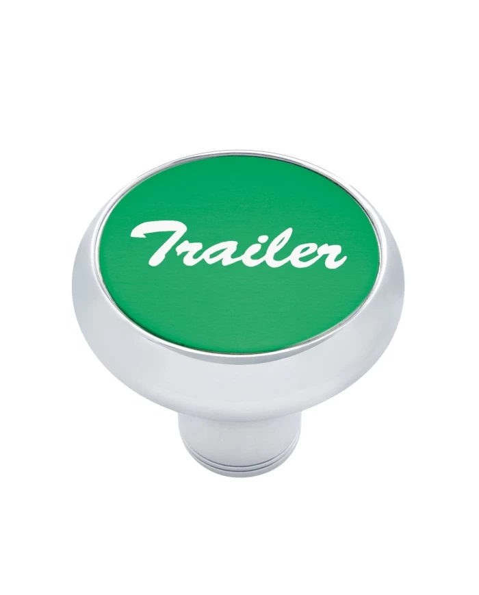(CARD) CHROME DELUXE AIR VALVE KNOB W/ ALUMINUM "TRAILER" STICKER - GREEN