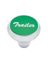 (CARD) CHROME DELUXE AIR VALVE KNOB W/ ALUMINUM "TRAILER" STICKER - GREEN