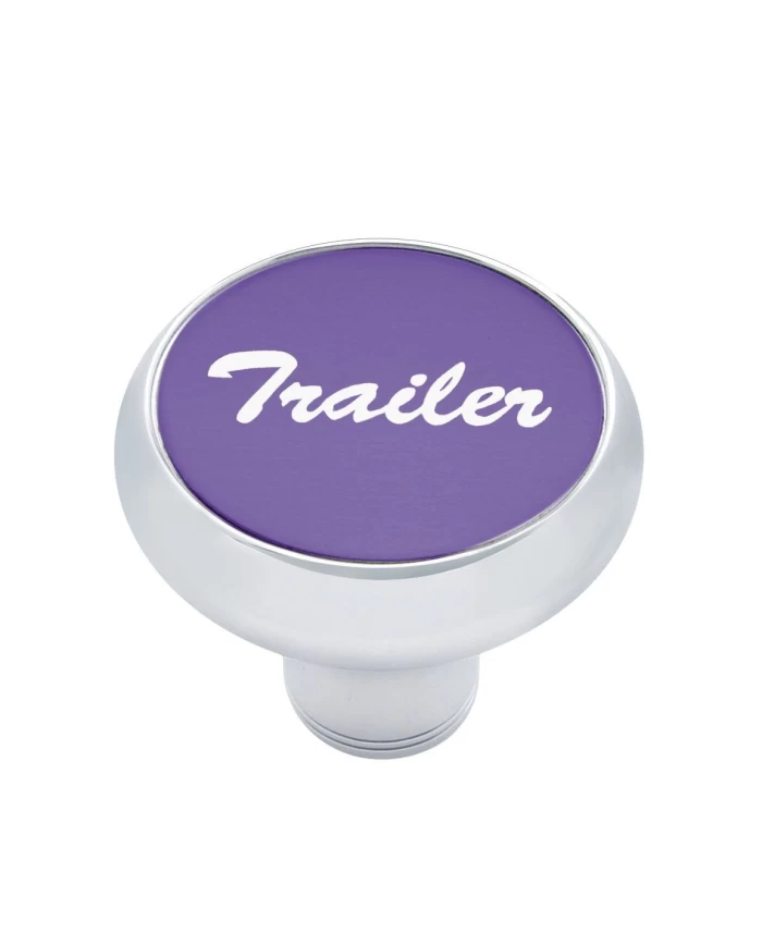 (CARD) CHROME DELUXE AIR VALVE KNOB W/ ALUMINUM "TRAILER" STICKER - PURPLE