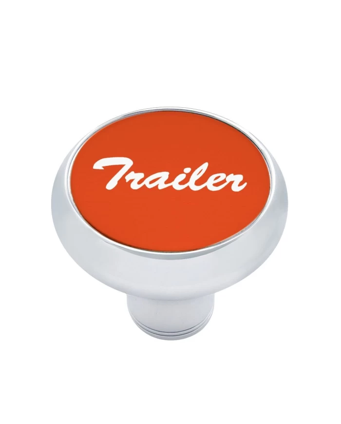 (CARD) CHROME DELUXE AIR VALVE KNOB W/ ALUMINUM "TRAILER" STICKER - RED