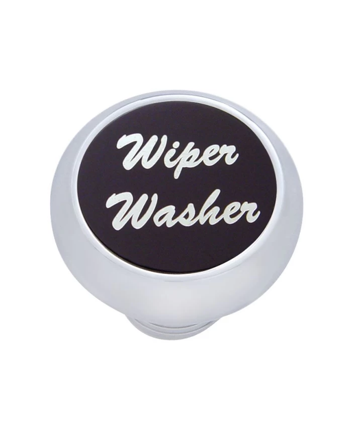 (CARD) CHROME DELUXE DASH KNOB W/ ALUMINUM "WIPER/WASHER" STICKER - BLACK