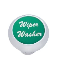 (CARD) CHROME DELUXE DASH KNOB W/ ALUMINUM "WIPER/WASHER" STICKER - GREEN