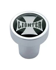 (CARD) CHROME ALUMINUM CIGARETTE LIGHTER KNOB W/ GLOSSY MALTESE CROSS - BLACK
