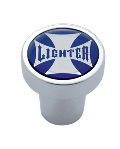 (CARD) CHROME ALUMINUM CIGARETTE LIGHTER KNOB W/ GLOSSY MALTESE CROSS - BLUE (CARD) CHROME ALUMINUM CIGARETTE LIGHTER KNOB W/ GLOSSY MALTESE CROSS - BLUE