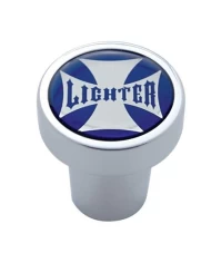 (CARD) CHROME ALUMINUM CIGARETTE LIGHTER KNOB W/ GLOSSY MALTESE CROSS - BLUE