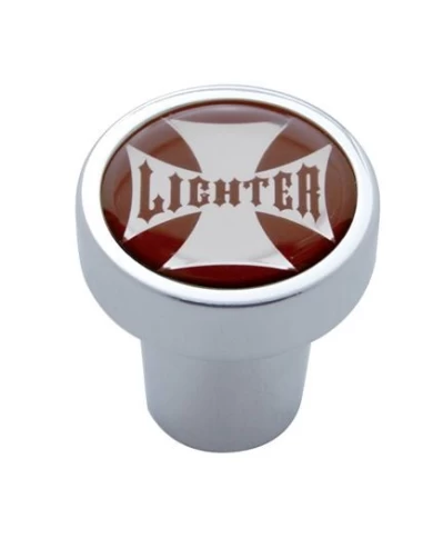 (CARD) CHROME ALUMINUM CIGARETTE LIGHTER KNOB W/ GLOSSY MALTESE CROSS - RED (CARD) CHROME ALUMINUM CIGARETTE LIGHTER KNOB W/ GLOSSY MALTESE CROSS - RED