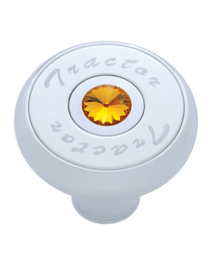 (CARD) CHROME DELUXE AIR VALVE KNOB WITH STAINLESS STEEL "TRACTOR" PLAQUE & DIAMOND - AMBER (CARD) CHROME DELUXE AIR VALVE KNOB WITH STAINLESS STEEL "TRACTOR" PLAQUE & DIAMOND - AMBER