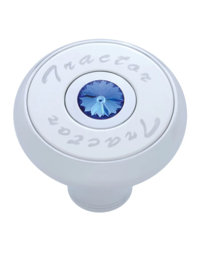 (CARD) CHROME DELUXE AIR VALVE KNOB WITH STAINLESS STEEL "TRACTOR" PLAQUE & DIAMOND - BLUE (CARD) CHROME DELUXE AIR VALVE KNOB WITH STAINLESS STEEL "TRACTOR" PLAQUE & DIAMOND - BLUE