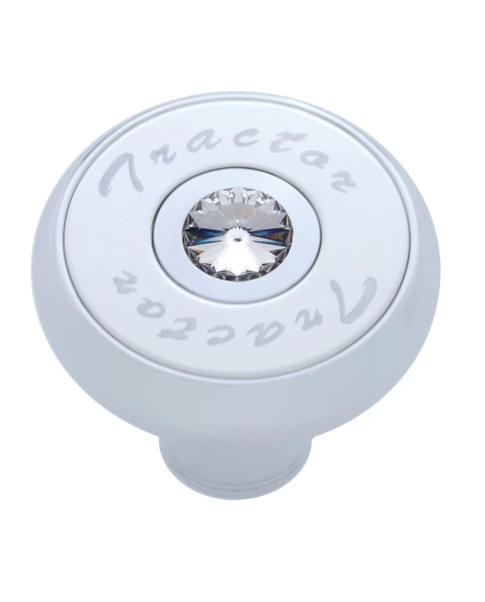 (CARD) CHROME DELUXE AIR VALVE KNOB WITH STAINLESS STEEL "TRACTOR" PLAQUE & DIAMOND - CLEAR