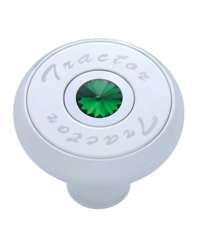 (CARD) CHROME DELUXE AIR VALVE KNOB WITH STAINLESS STEEL "TRACTOR" PLAQUE & DIAMOND - GREEN (CARD) CHROME DELUXE AIR VALVE KNOB WITH STAINLESS STEEL "TRACTOR" PLAQUE & DIAMOND - GREEN