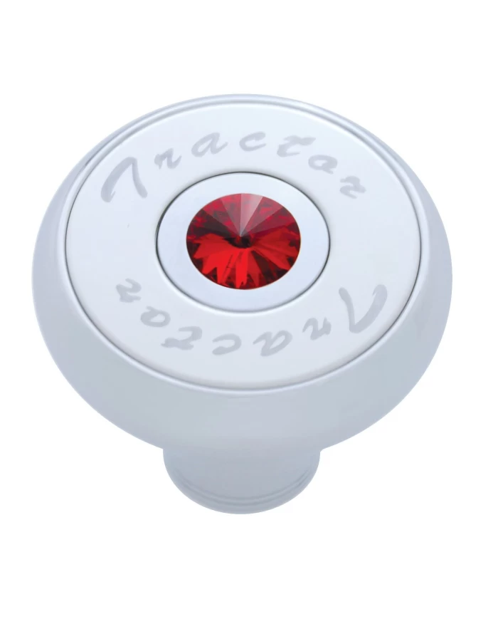 (CARD) CHROME DELUXE AIR VALVE KNOB WITH STAINLESS STEEL "TRACTOR" PLAQUE & DIAMOND - RED