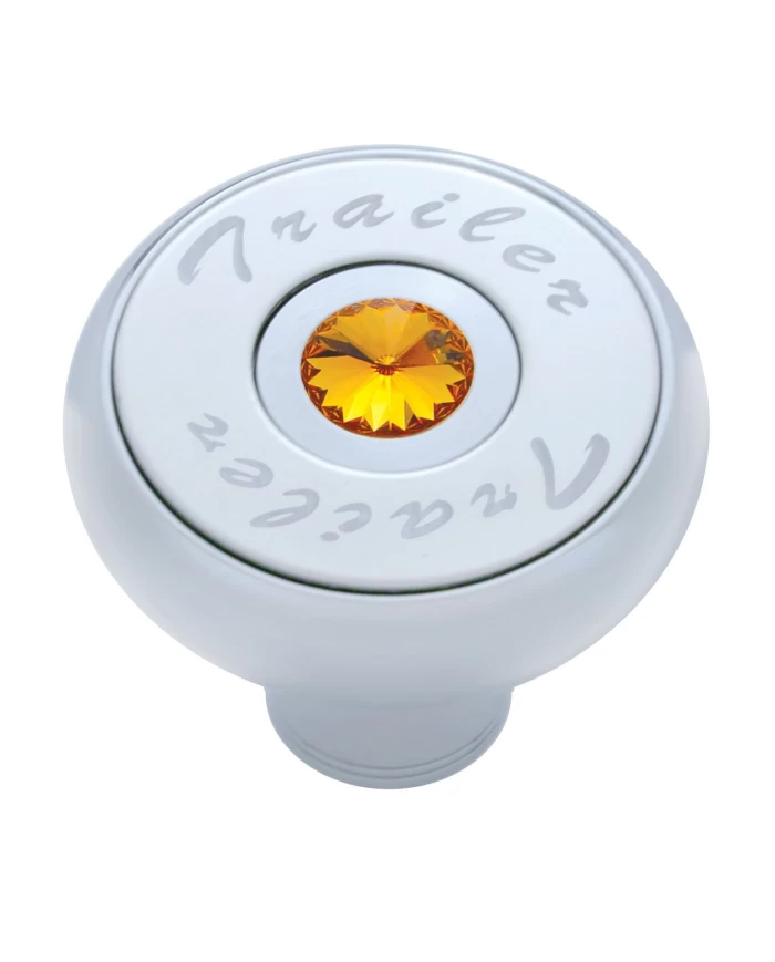 (CARD) CHROME DELUXE AIR VALVE KNOB WITH STAINLESS STEEL "TRAILER" PLAQUE & DIAMOND - AMBER