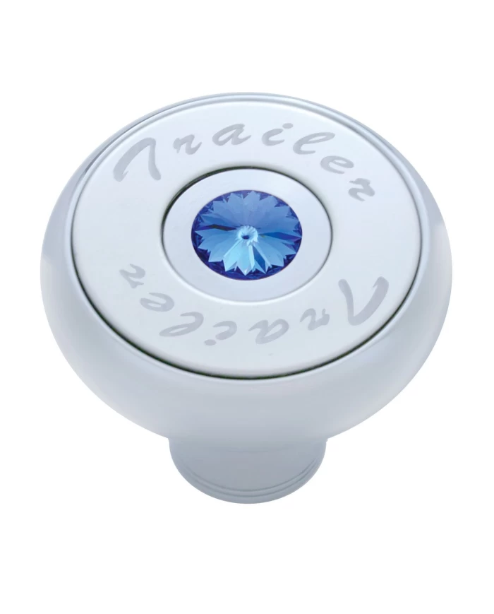 (CARD) CHROME DELUXE AIR VALVE KNOB WITH STAINLESS STEEL "TRAILER" PLAQUE & DIAMOND - BLUE (CARD) CHROME DELUXE AIR VALVE KNOB WITH STAINLESS STEEL "TRAILER" PLAQUE & DIAMOND - BLUE