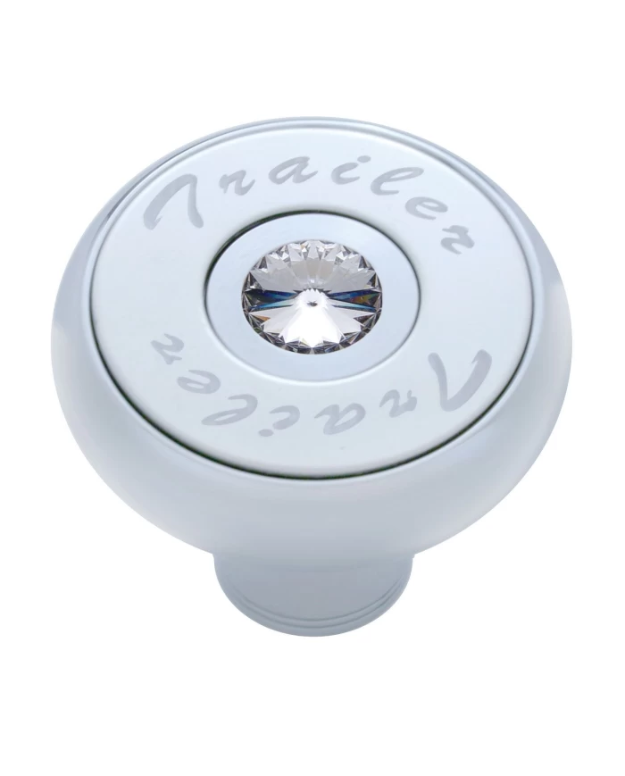 (CARD) CHROME DELUXE AIR VALVE KNOB WITH STAINLESS STEEL "TRAILER" PLAQUE & DIAMOND - CLEAR