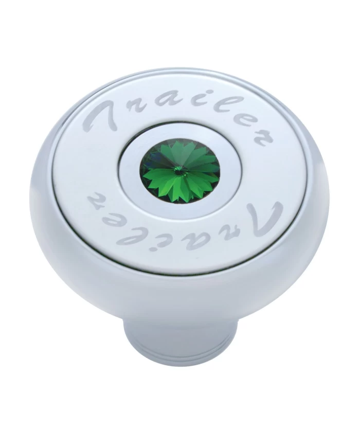(CARD) CHROME DELUXE AIR VALVE KNOB WITH STAINLESS STEEL "TRAILER" PLAQUE & DIAMOND - GREEN