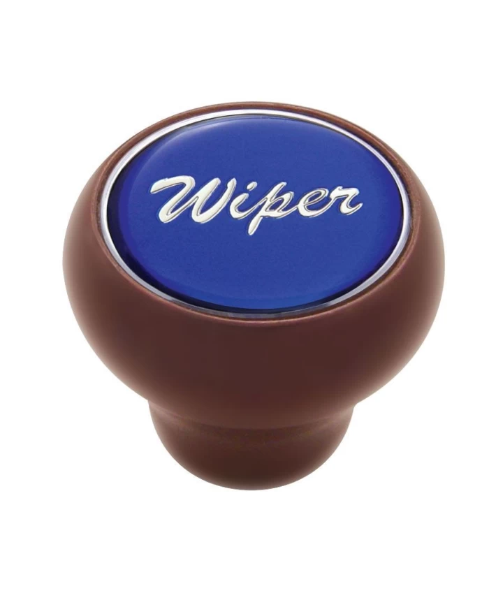 (CARD) WOOD DELUXE DASH KNOB W/ GLOSSY "WIPER" STICKER - BLUE (CARD) WOOD DELUXE DASH KNOB W/ GLOSSY "WIPER" STICKER - BLUE