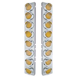 UP33600-SS Front Air Cleaner Bracket With 16X 9 LED 2" Lights & Visors For Peterbilt-Amber LED & Lens
