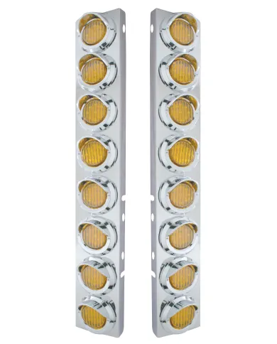UP33600-SS Front Air Cleaner Bracket With 16X 9 LED 2" Lights & Visors For Peterbilt-Amber LED & Lens