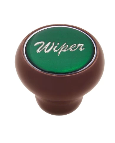 (CARD) WOOD DELUXE DASH KNOB W/ GLOSSY "WIPER" STICKER - GREEN (CARD) WOOD DELUXE DASH KNOB W/ GLOSSY "WIPER" STICKER - GREEN