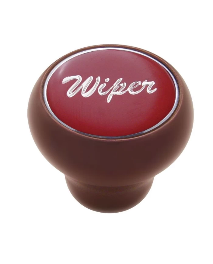 (CARD) WOOD DELUXE DASH KNOB W/ GLOSSY "WIPER" STICKER - RED (CARD) WOOD DELUXE DASH KNOB W/ GLOSSY "WIPER" STICKER - RED