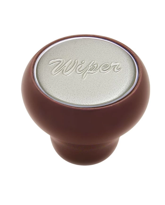 (CARD) WOOD DELUXE DASH KNOB W/ GLOSSY "WIPER" STICKER - SILVER (CARD) WOOD DELUXE DASH KNOB W/ GLOSSY "WIPER" STICKER - SILVER