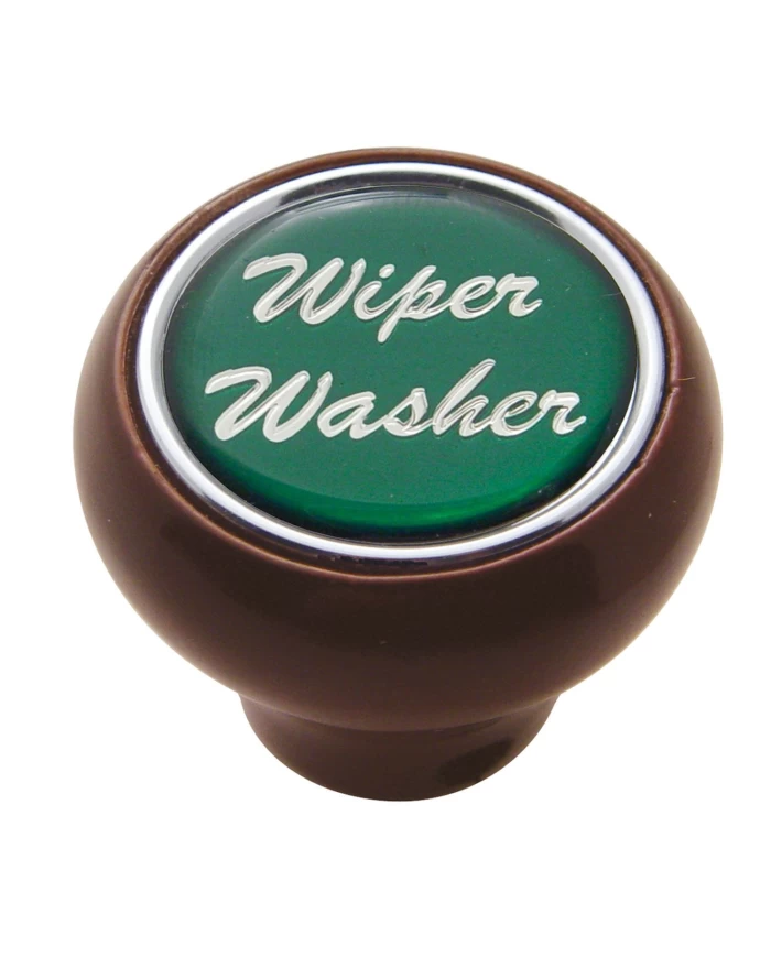 (CARD) WOOD DELUXE DASH KNOB W/ GLOSSY "WIPER/WASHER" STICKER - GREEN (CARD) WOOD DELUXE DASH KNOB W/ GLOSSY "WIPER/WASHER" STICKER - GREEN