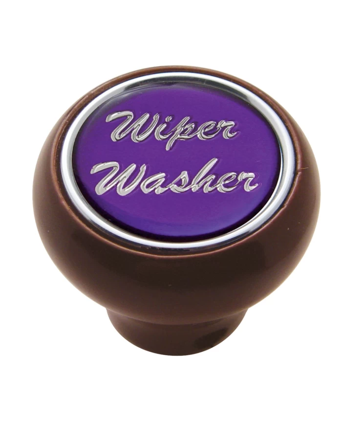 (CARD) WOOD DELUXE DASH KNOB W/ GLOSSY "WIPER/WASHER" STICKER - PURPLE (CARD) WOOD DELUXE DASH KNOB W/ GLOSSY "WIPER/WASHER" STICKER - PURPLE